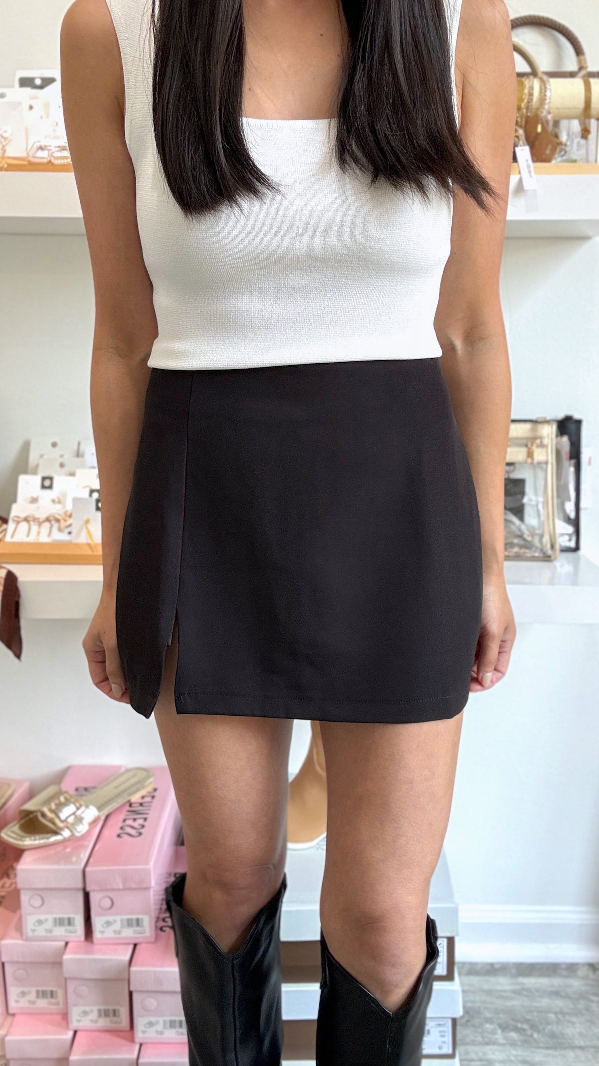 Black Slit Mini Skort