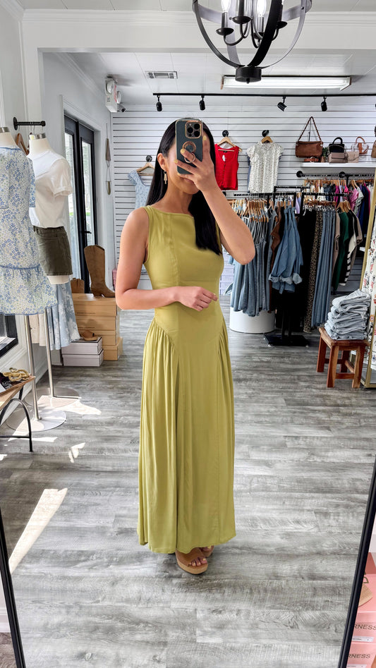 Basque Midi Dress- Kiwi