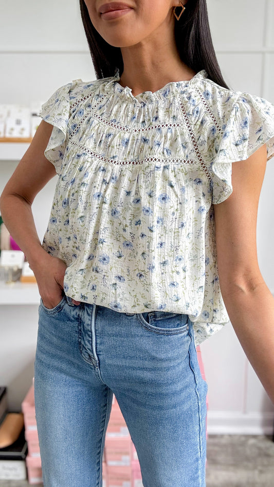 Phoebe Floral Top -Blue