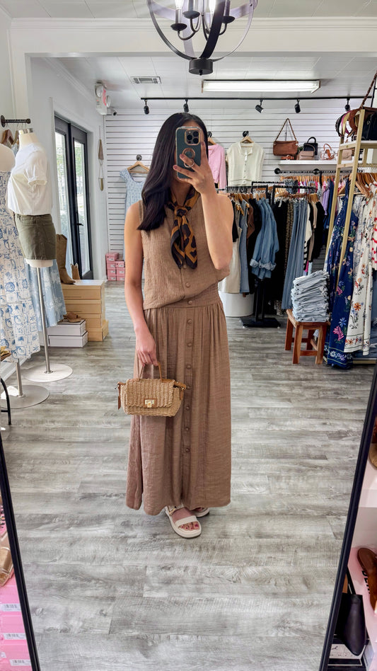 Textured Mocha Skirt Set