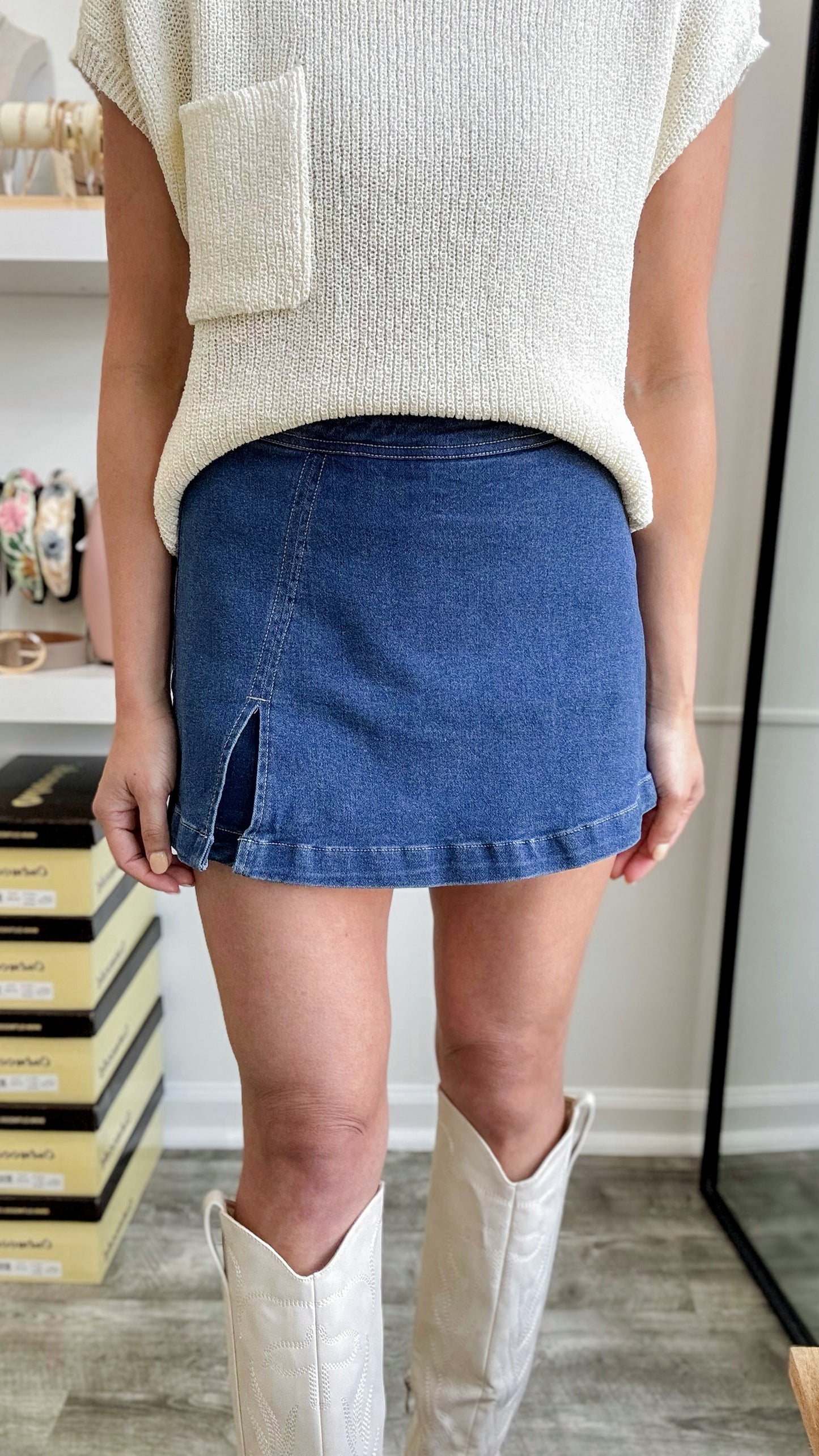 Perfect Timing Denim Skort - Dark Wash