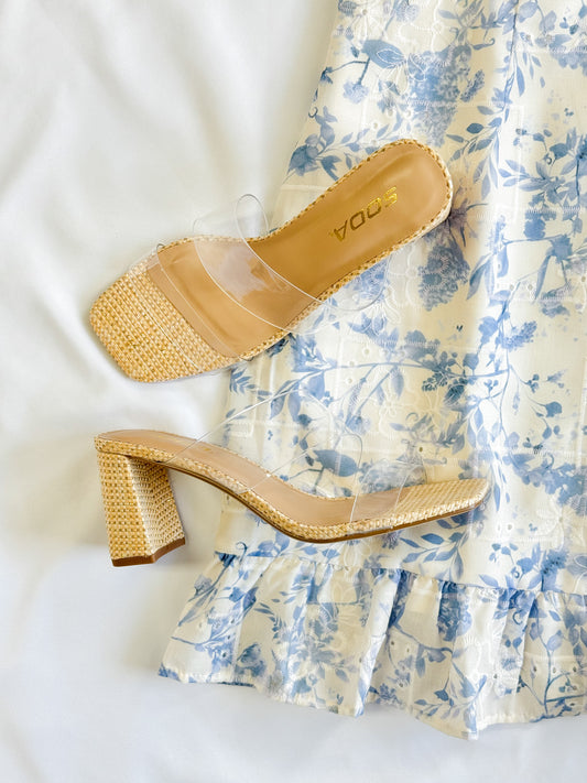Clear Strap Raffia Heels