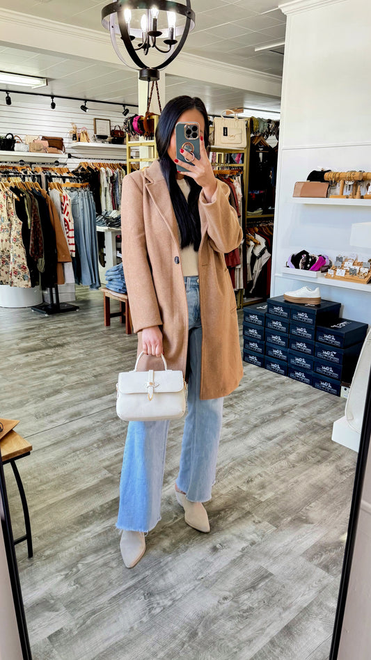 Camel Notched Lapel Coat