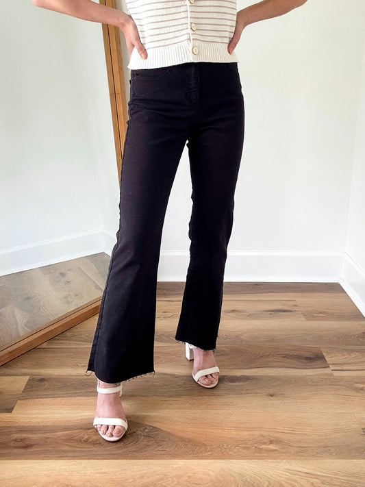 Black Cropped Kick Flares