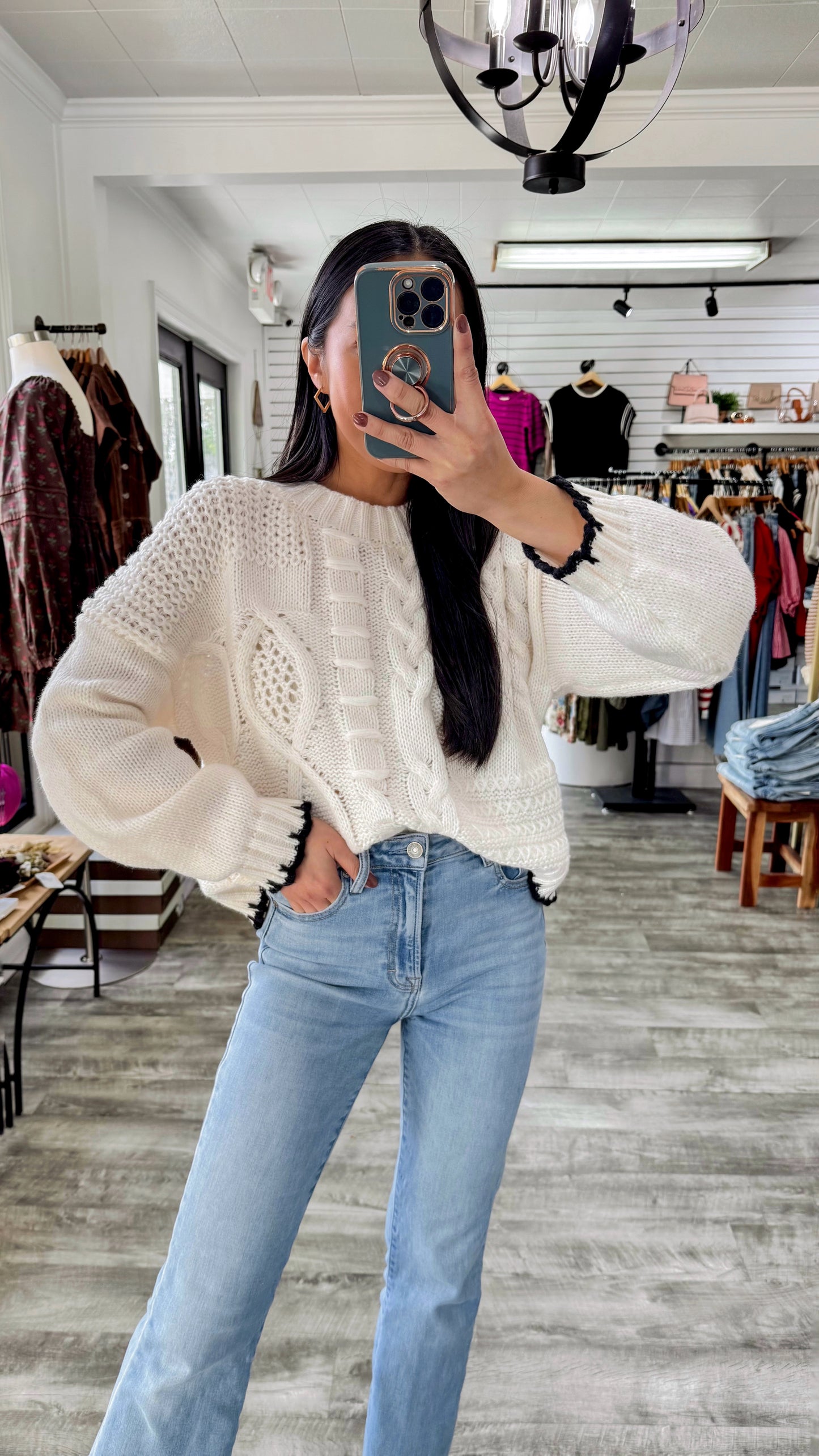 Cable Knit Contrast Sweater