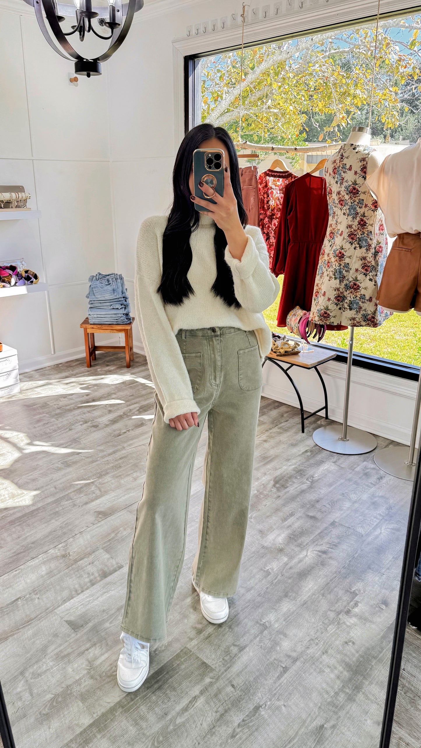 Patch Pocket Wide Leg Pants - Olive