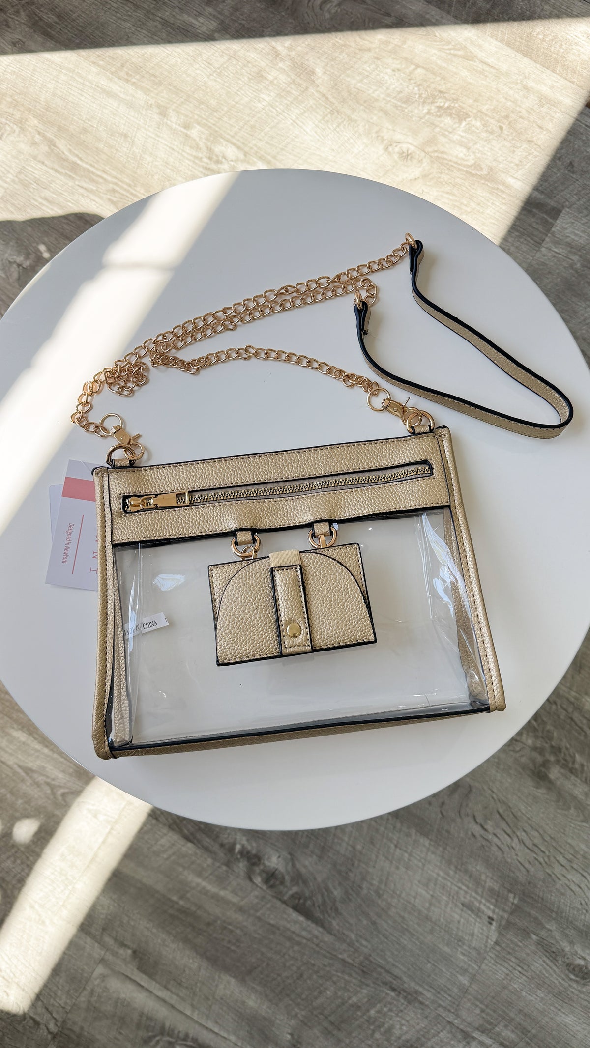Clear Bag With Sunglass Holder- Gold