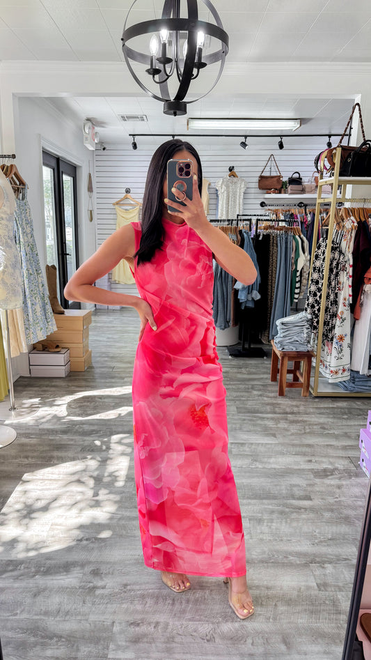 Pink Roses Mesh Dress