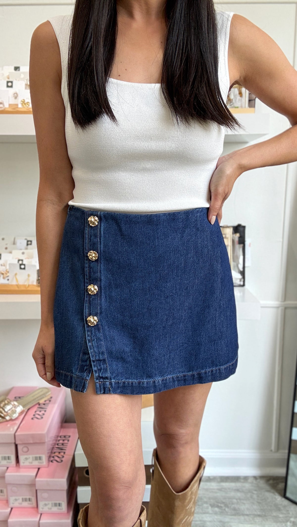 Gold Button Skort