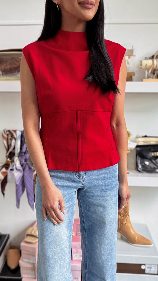 Nylon Ponte Red Top