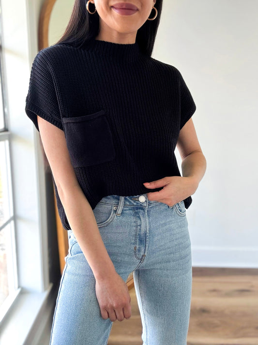 Black Pocket Sweater Top