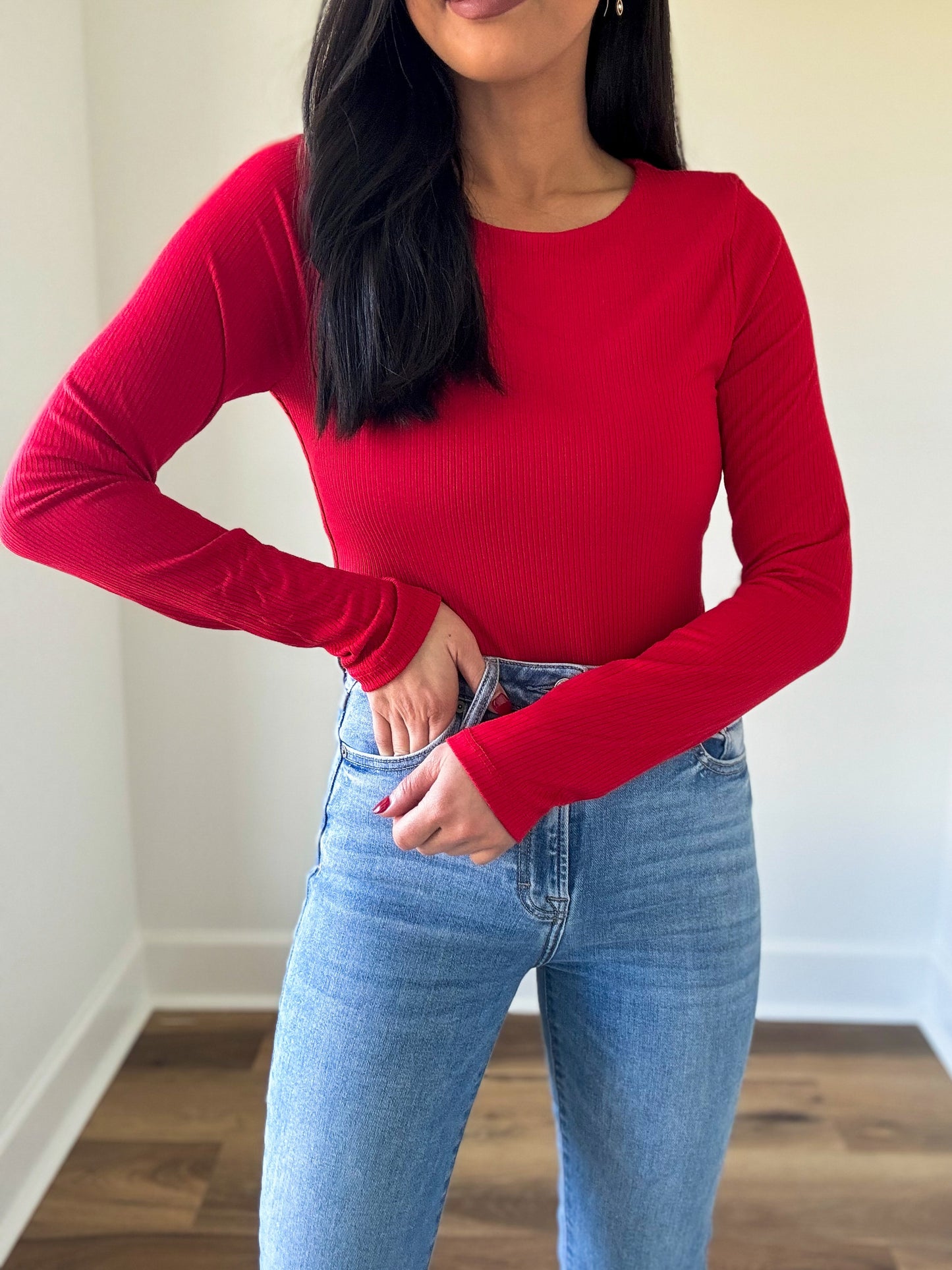 Red Ribbed Bodysuit