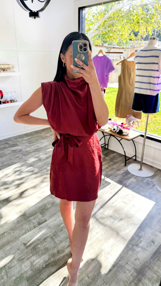 Rust Mock Neck Mini Dress