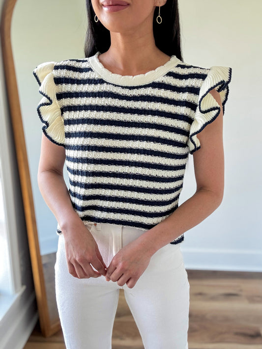 Bria Ruffle Top -Navy