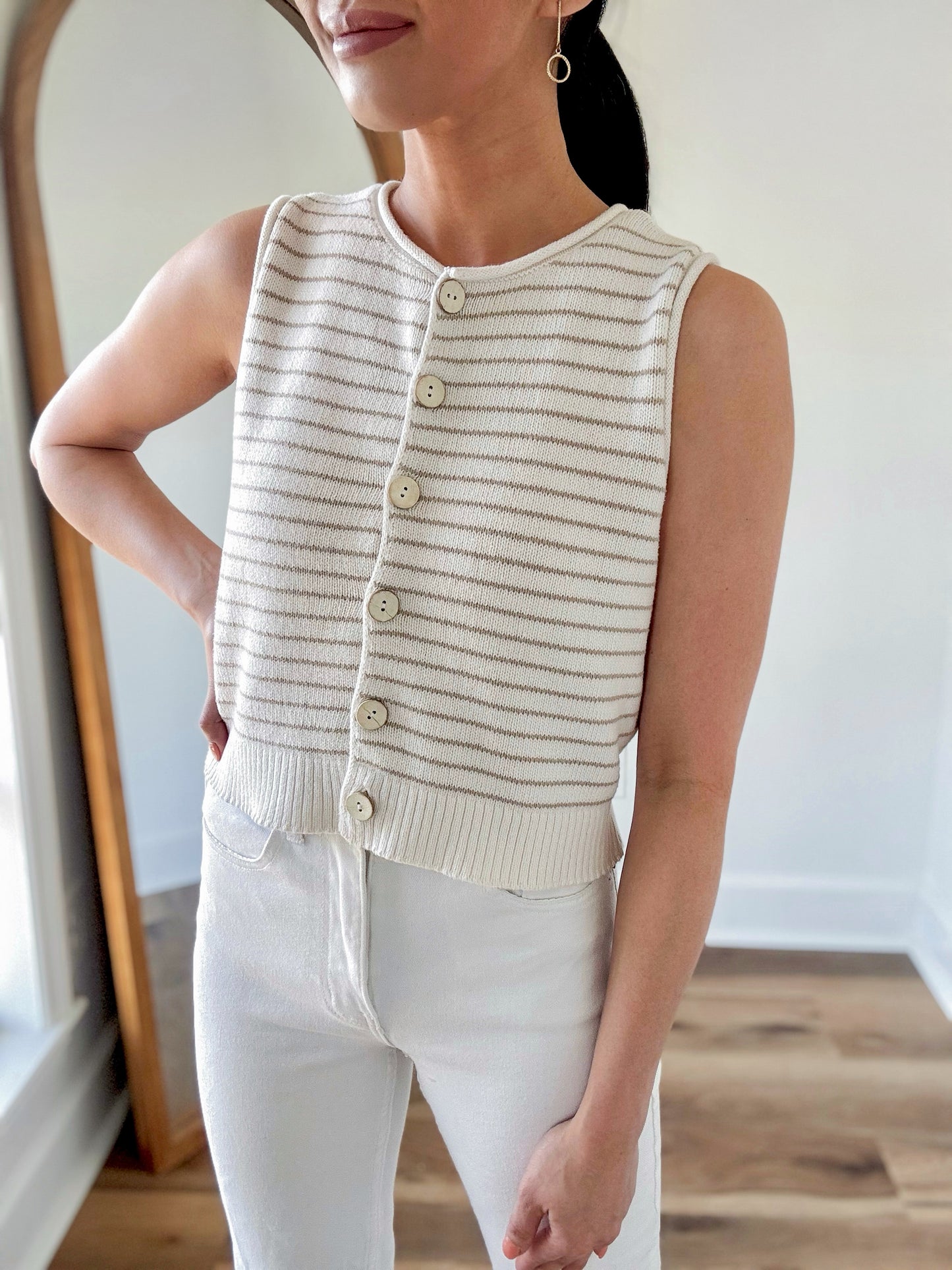 Buttoned Sweater Vest- Khaki