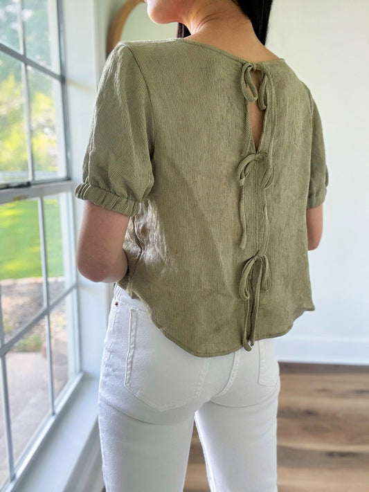 Back Bow Tie Top- Olive