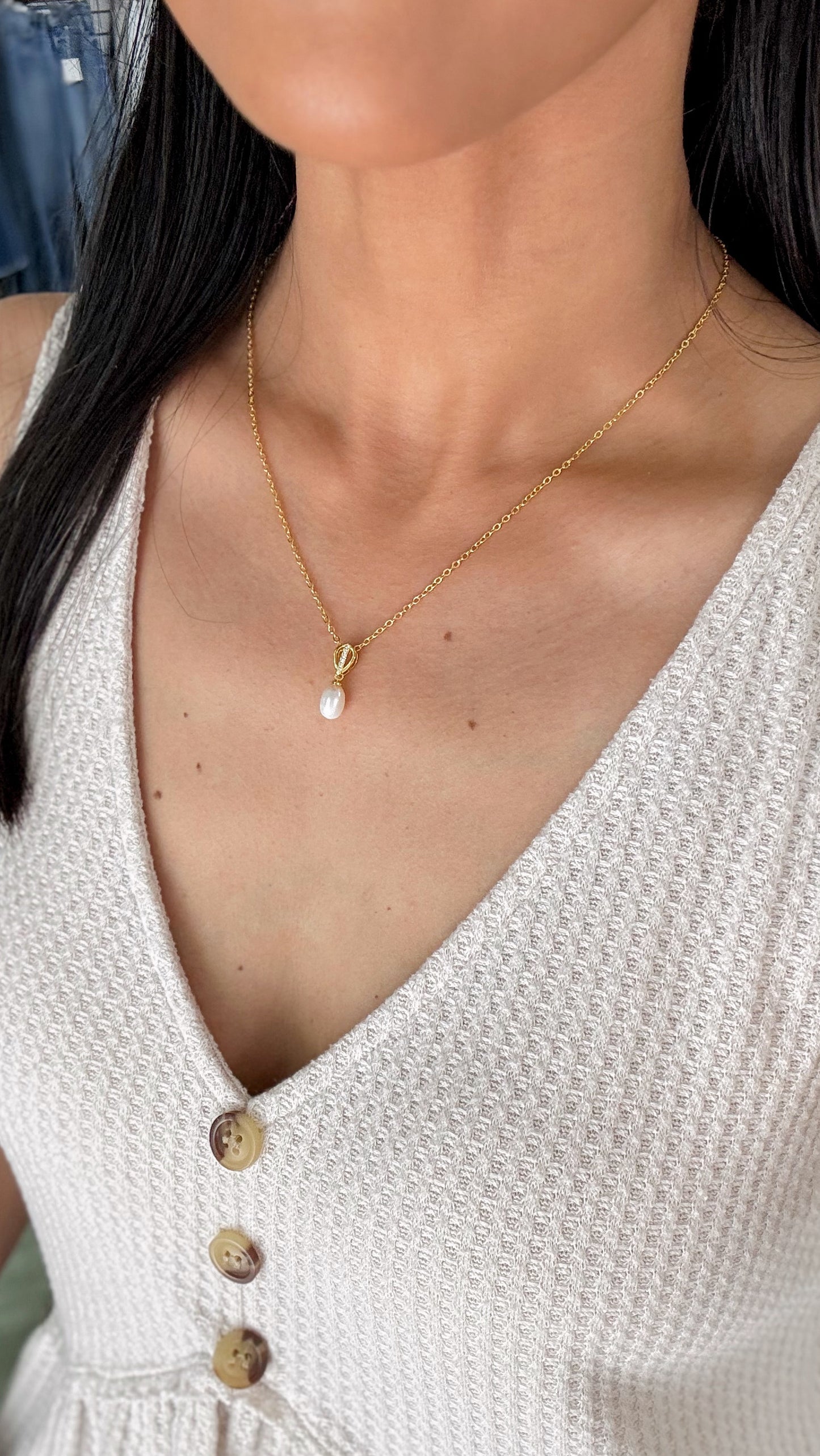 Zirconia Accent Teardrop Pearl Pendant