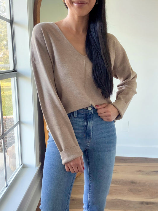 Lexi V Neck Sweater- Mocha
