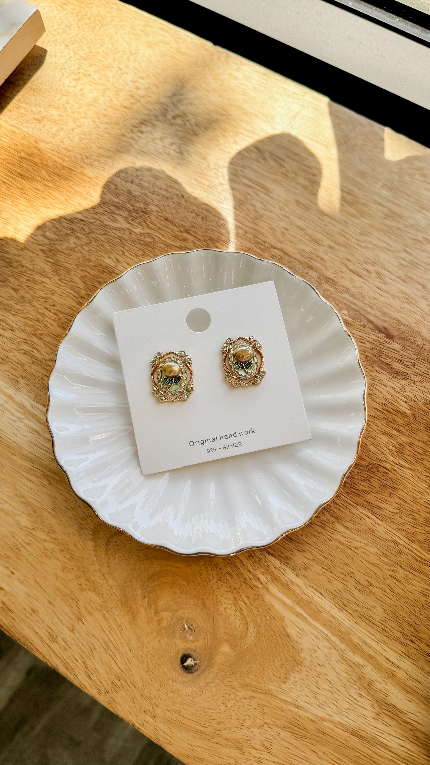 Floral Enamel Pearl Drop Earrings