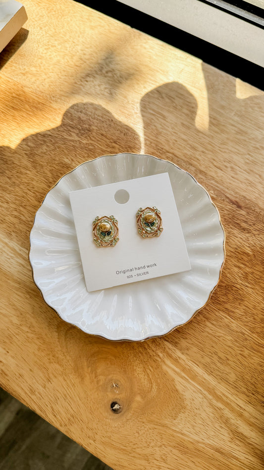Floral Enamel Pearl Drop Earrings