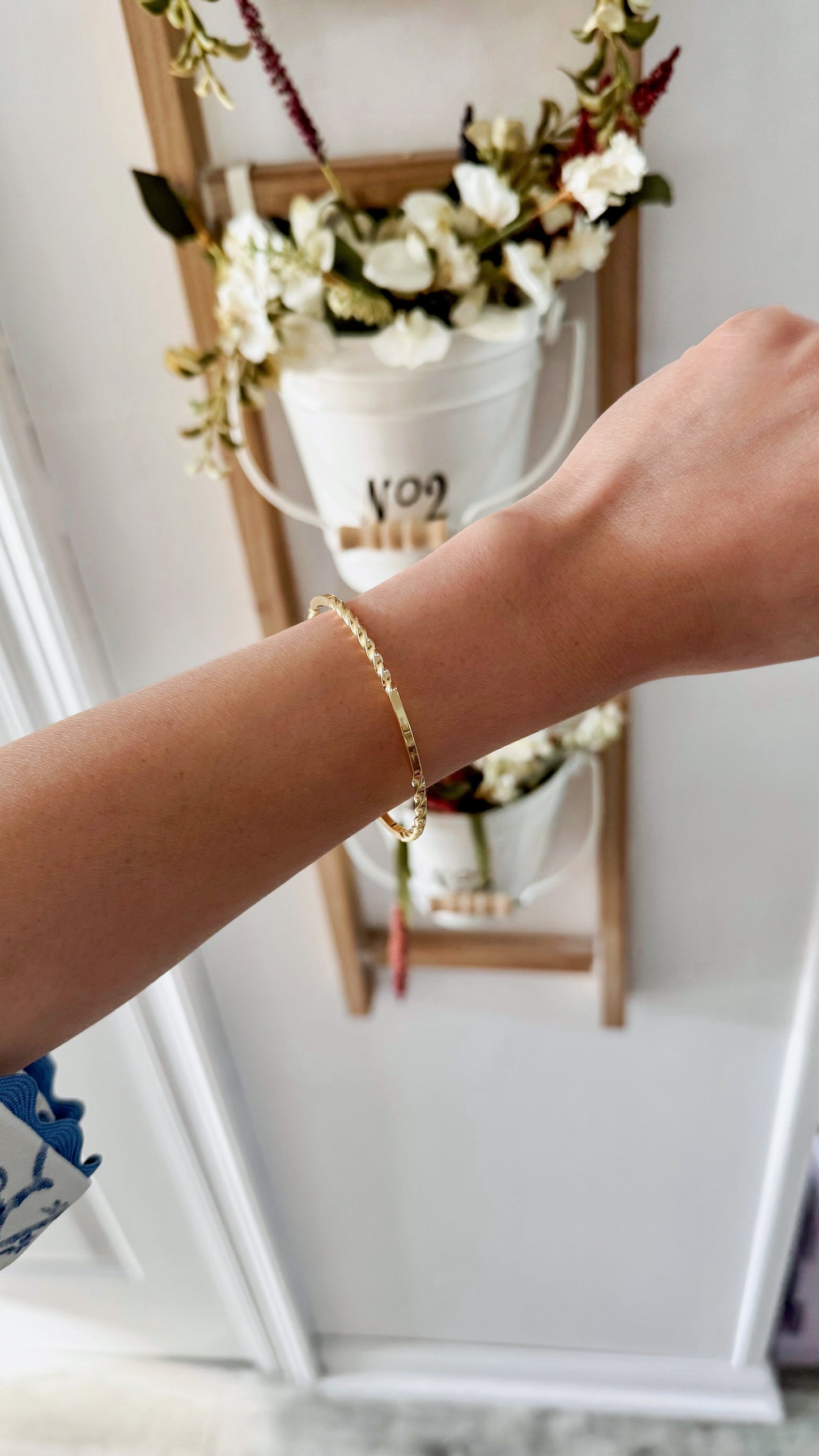 18K Gold Filled Twisted Band Bar Cuff Bracelet