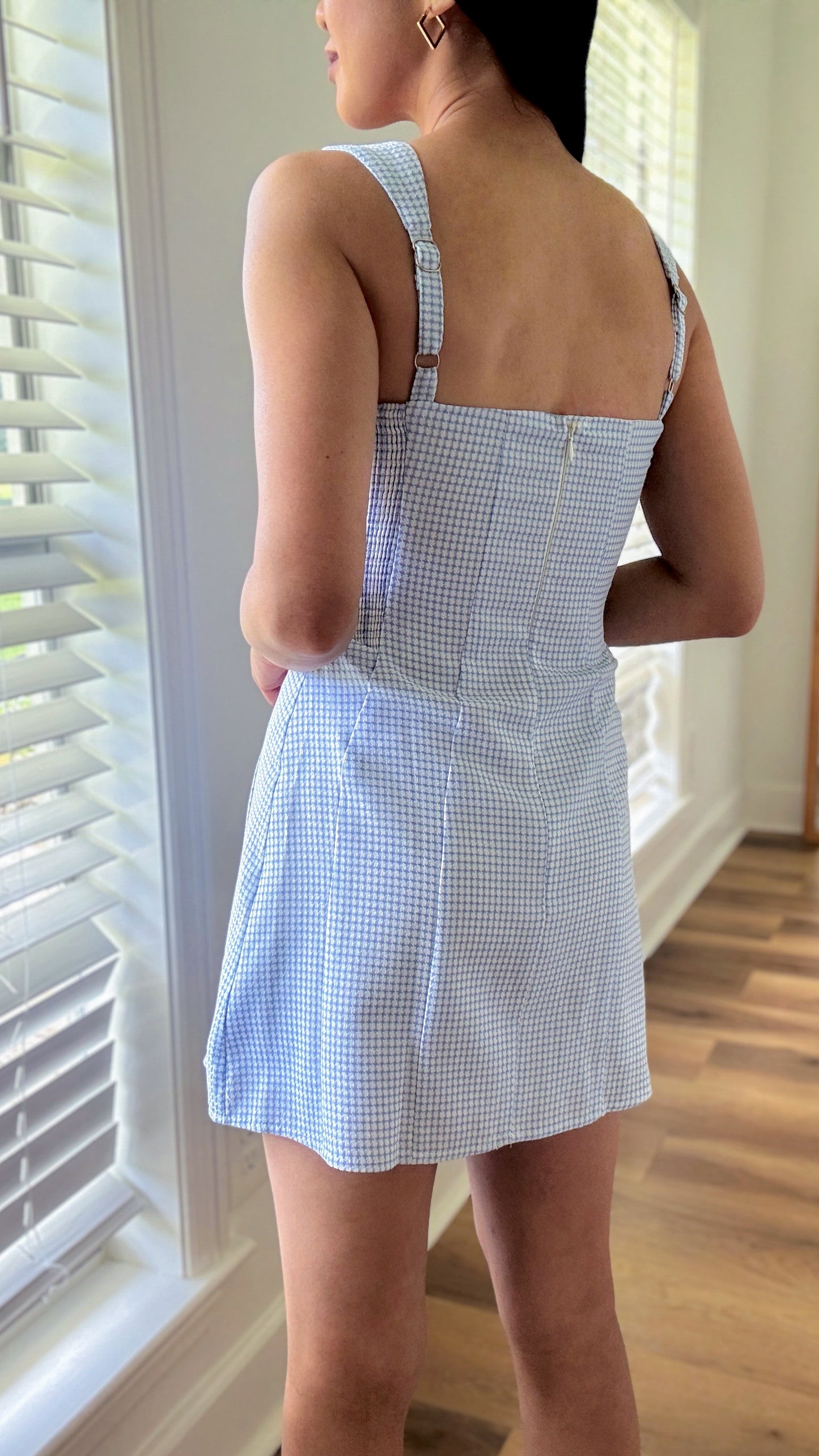 Blue Gingham Romper Dress