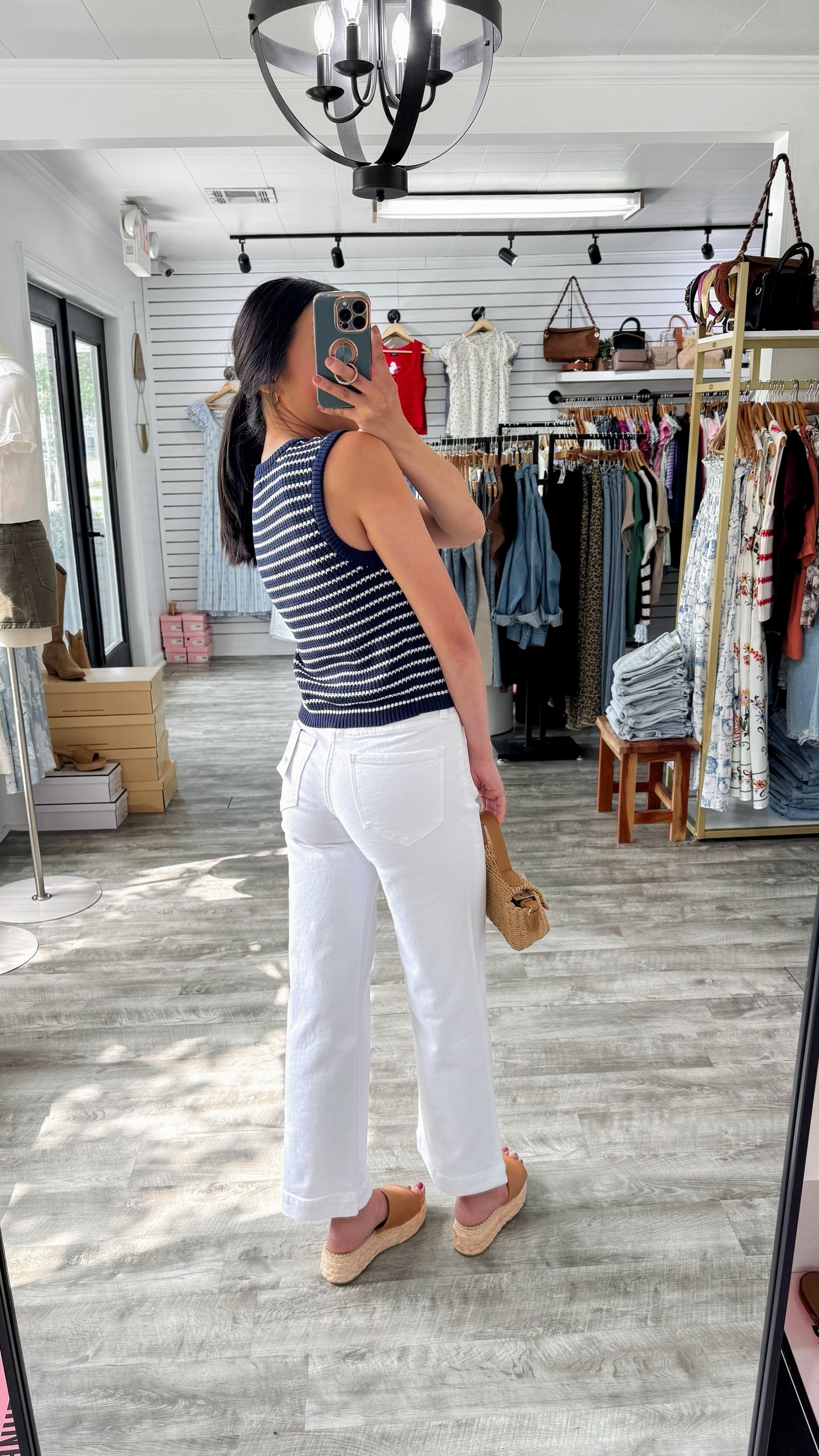 Patch Pocket White Wide Denim