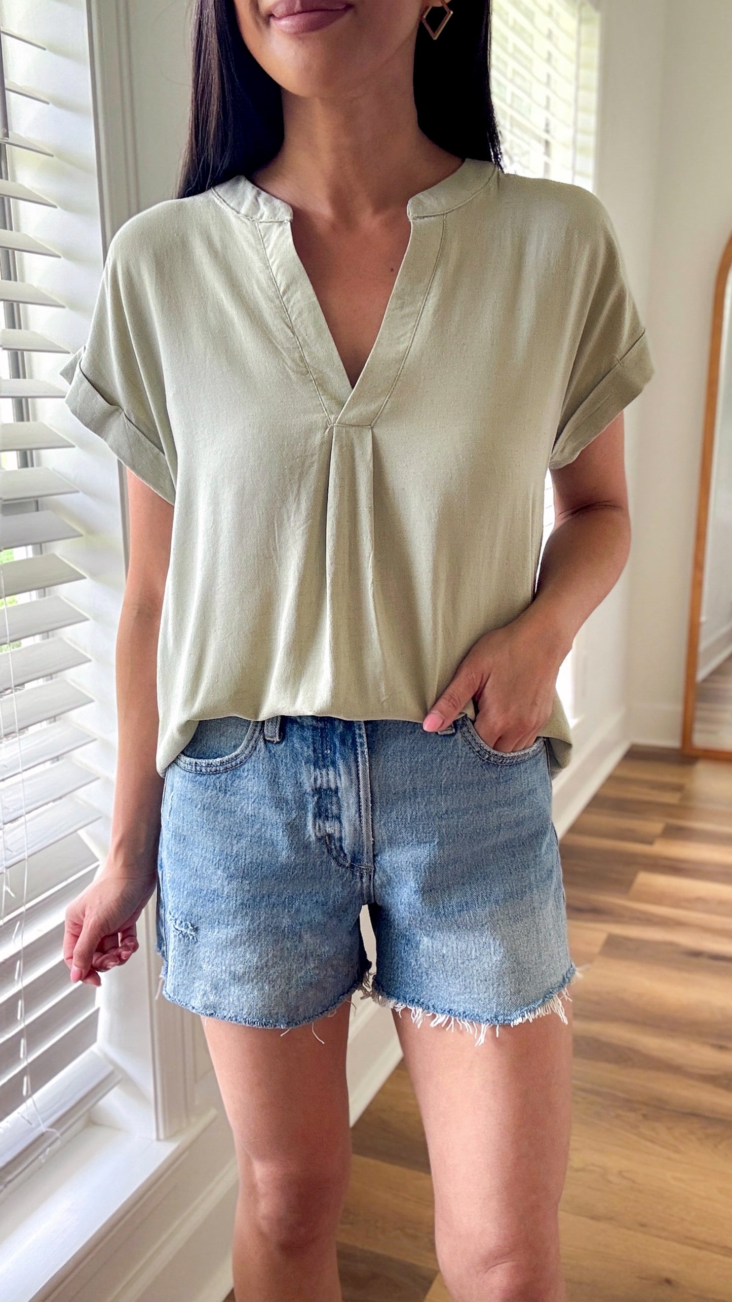 Simple Time Back Button Top- Olive