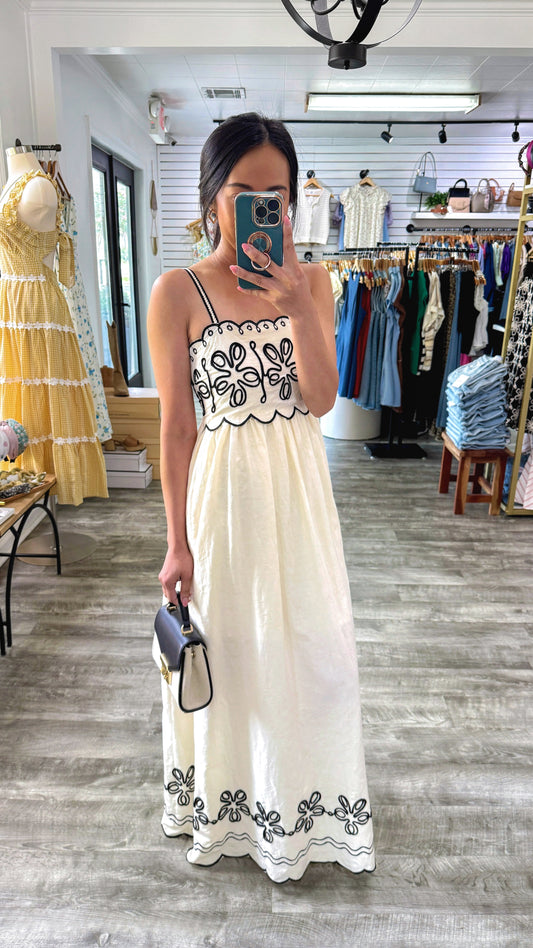 Neutral Tones Embroidered Maxi Dress