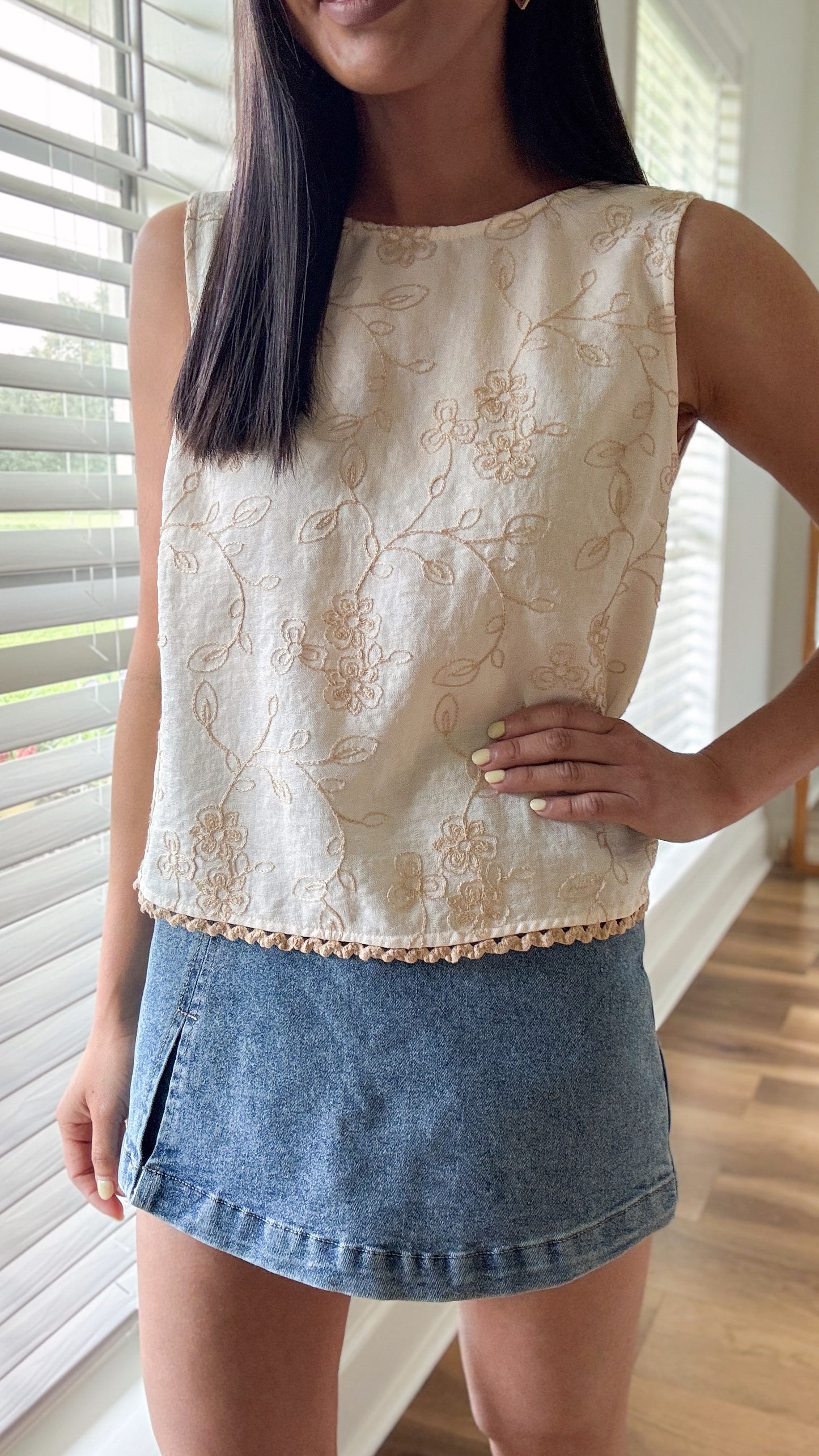 Embroidered Lace Trim Top