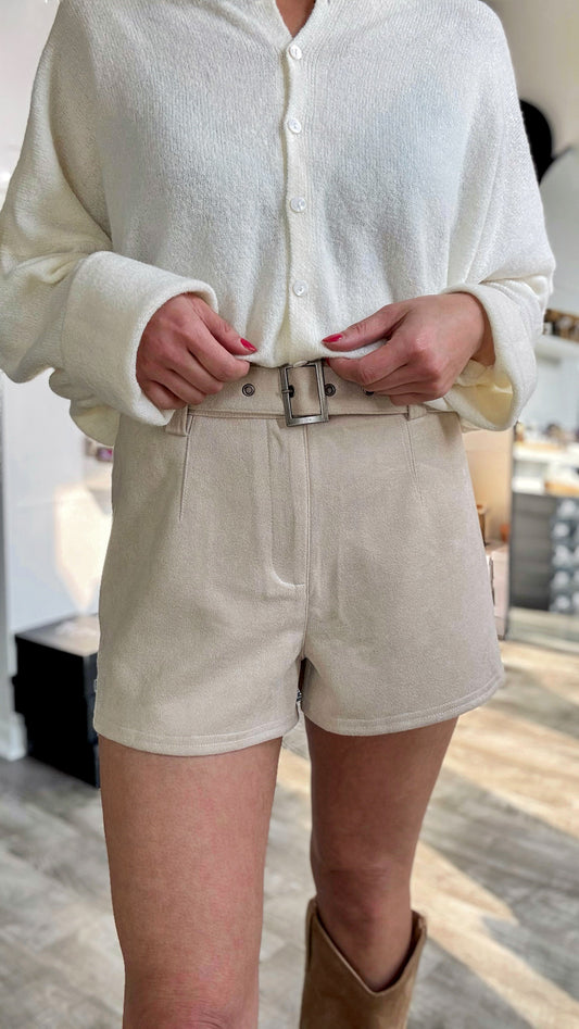 Ecru Suede Shorts