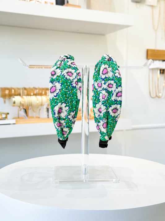 Retro Floral Headband- Green