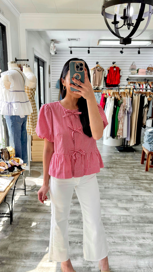 Polly Gingham Bow Top