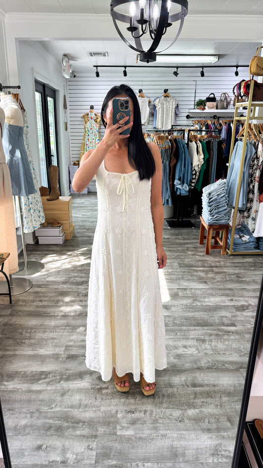Leslie Embroidered White Midi Dress