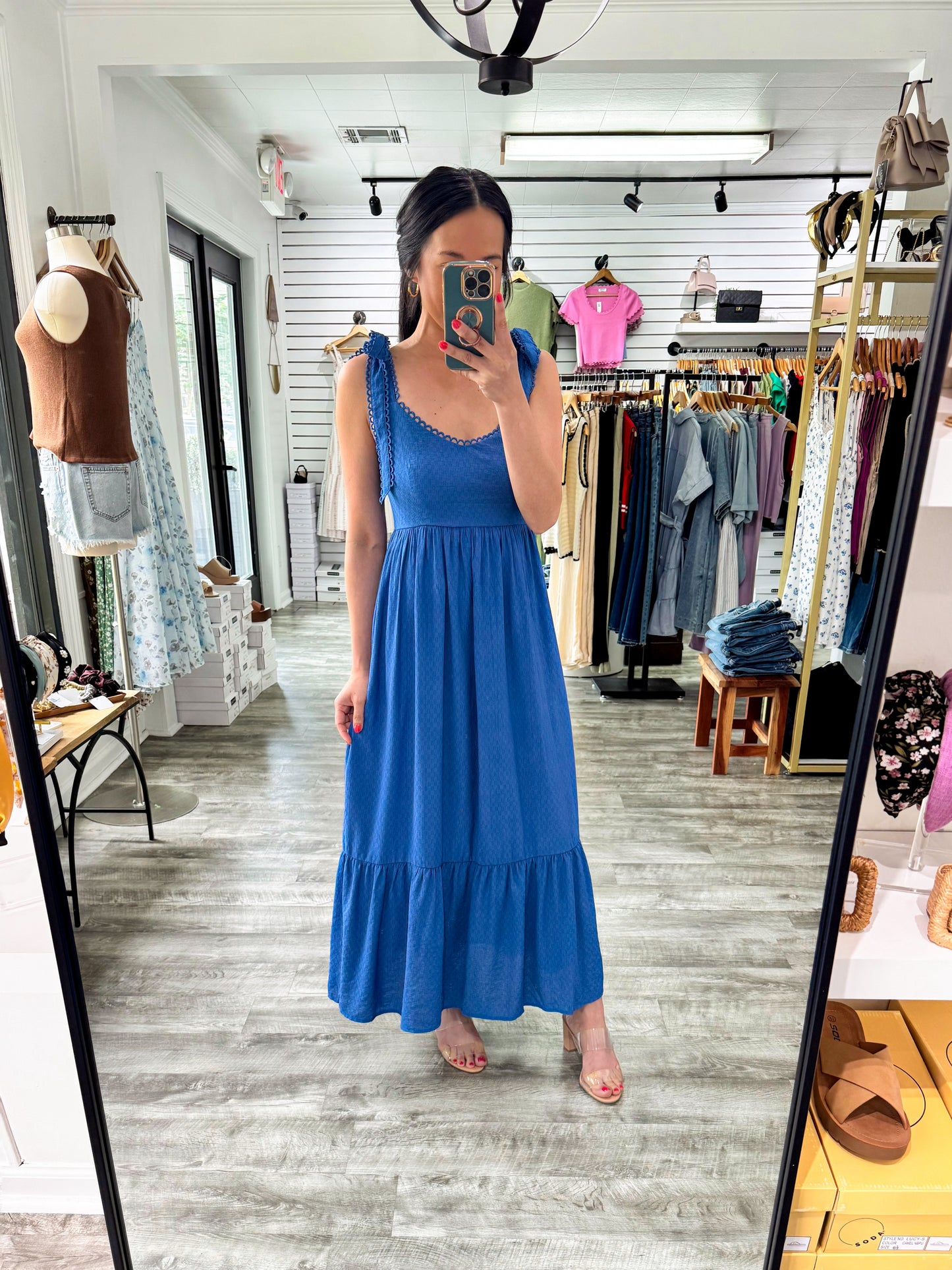 Scallop Eyelet Trim Midi Dress