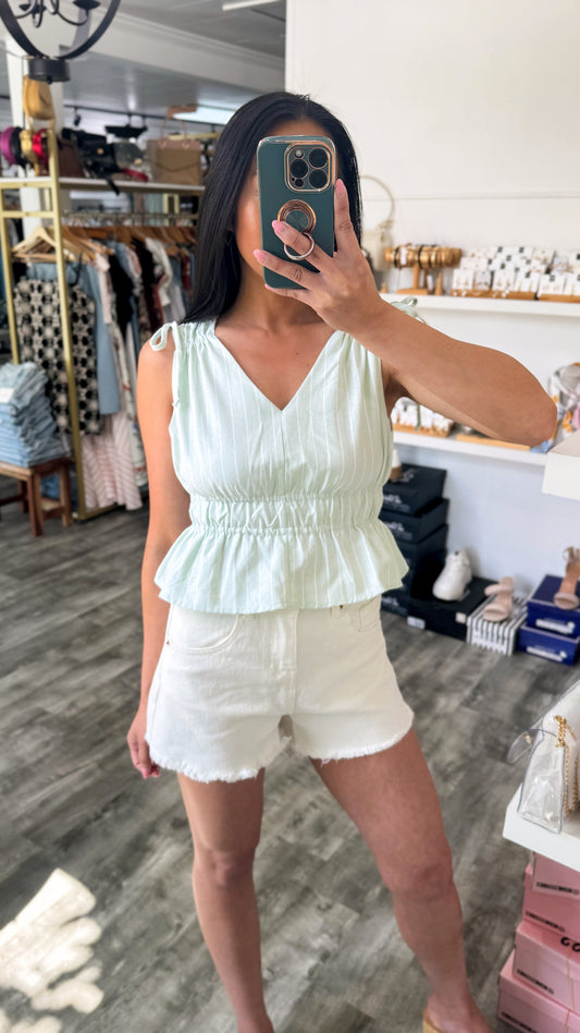 Sage Tie Shoulder Top