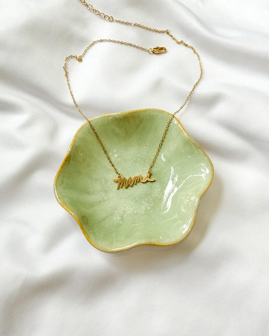 Brushed Brass Mama Pendant Necklace