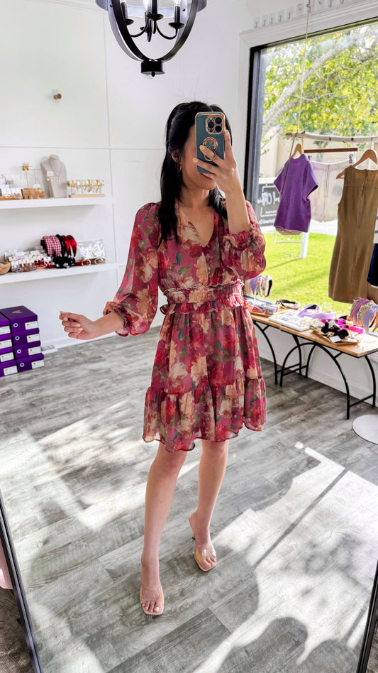 Plumeria Floral Ruffled Mini Dress