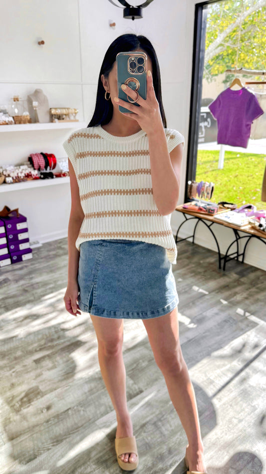 Casual Hangout Sweater Top- Taupe