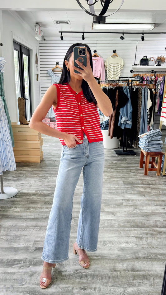 Maggie Knit Cardigan Top- Red