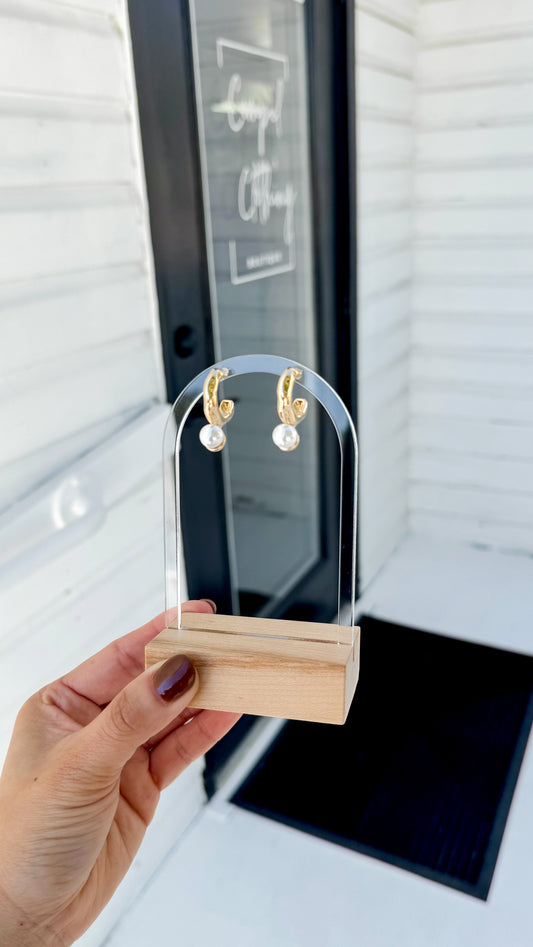 Mini Hammered Hoop Pearl Earrings