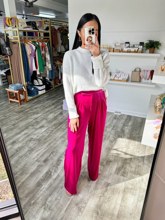 Wide Leg Velvet Pants- Magenta