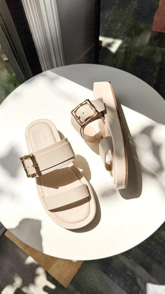 Ivory Buckle Platform Sandals