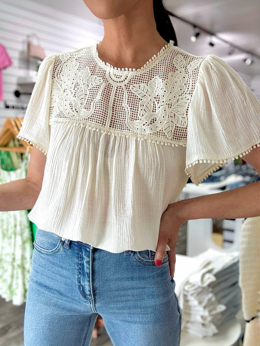 Gracie Crochet Yoke Blouse