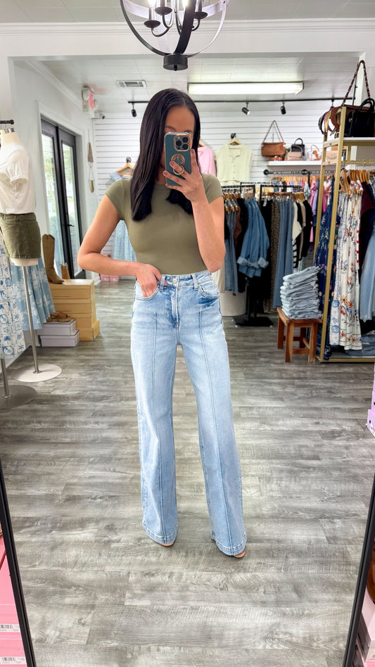 Pintuck Wide Leg Denim