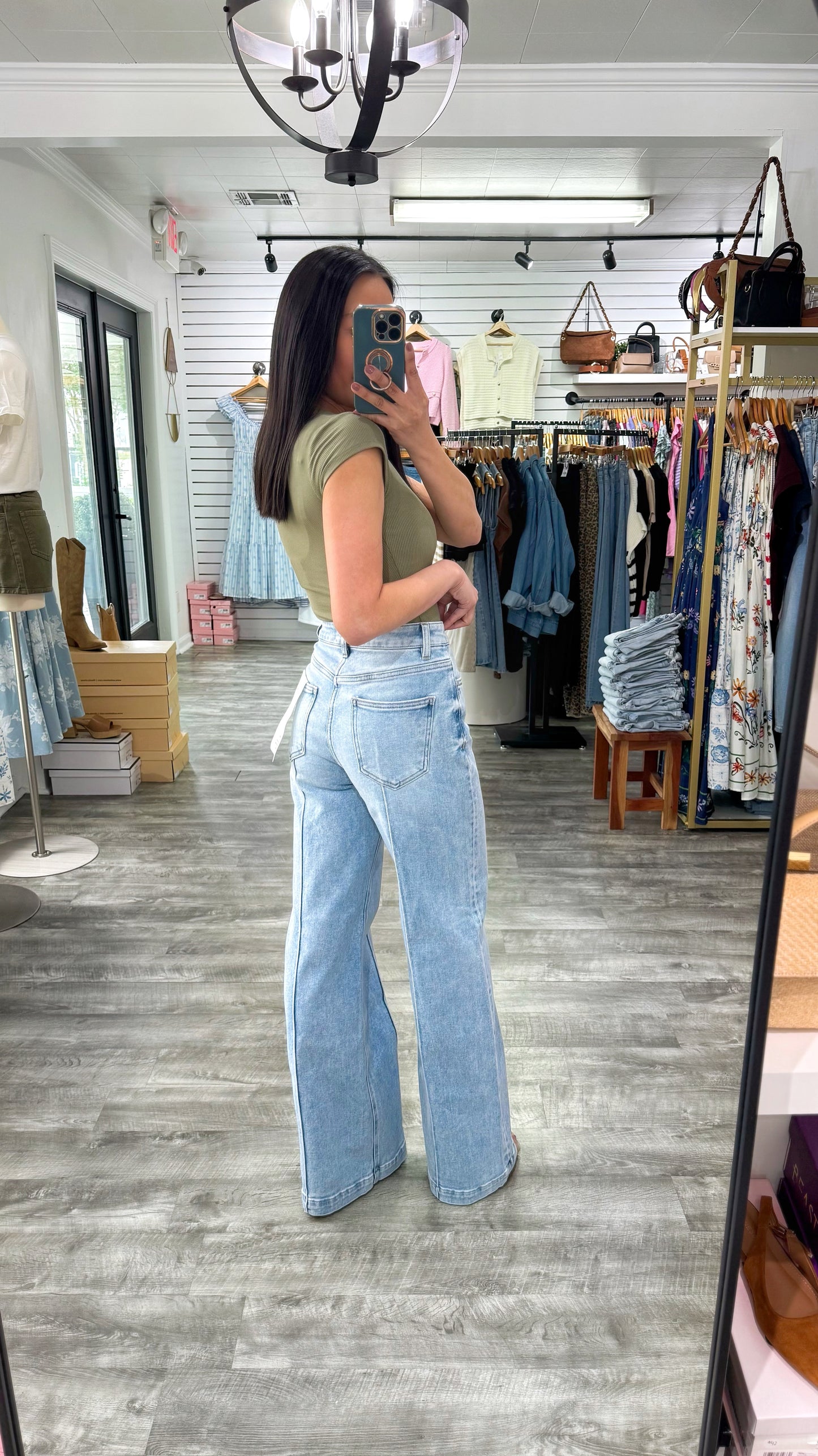 Pintuck Wide Leg Denim