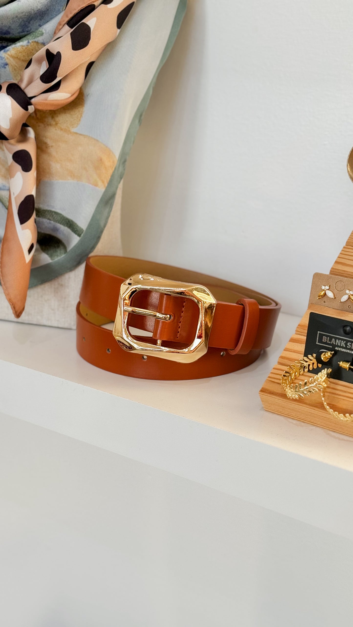 Angled Buckled Belt- Cognac