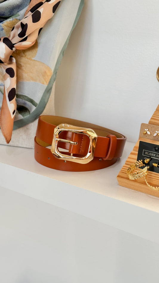 Angled Buckled Belt- Cognac