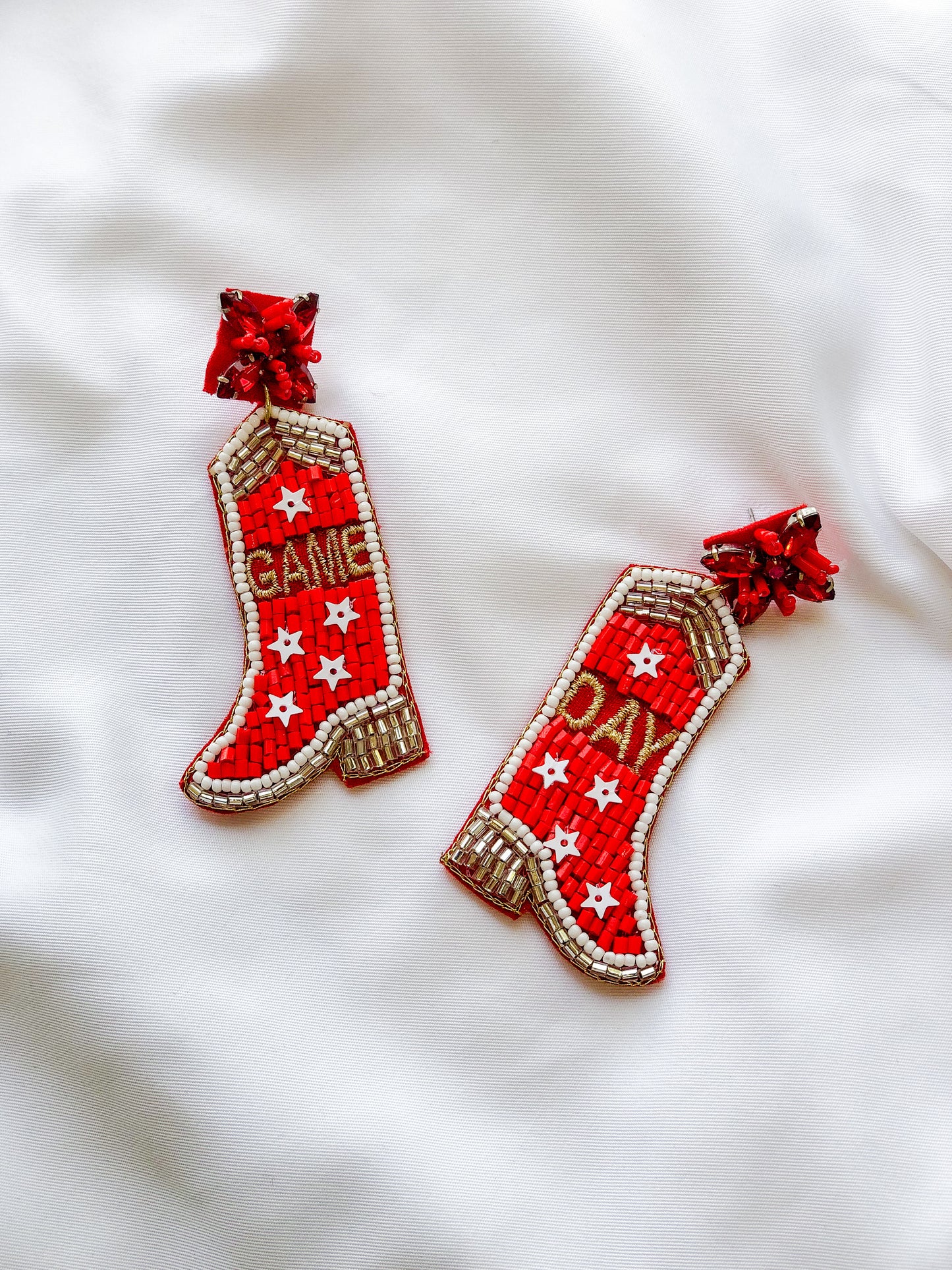 Game Day Boots Earrings-Red/White