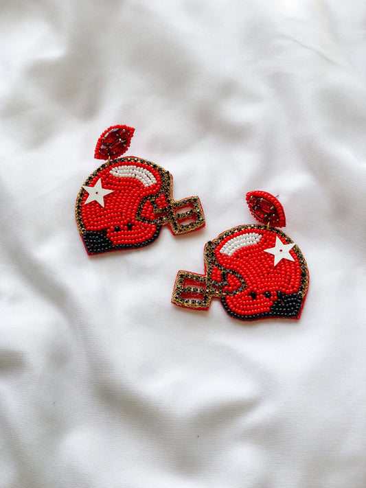 Football Helmet Earrings-Red/Black